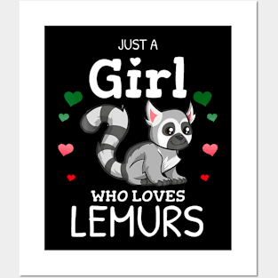 Just A Girl Who Loves Lemurs Madagascar Flag Colors Hearts Posters and Art